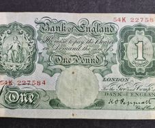 1934 Bank of England One pound 1, Peppiatt Prefix "54K" banknote