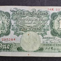 1934 Bank of England One pound 1, Peppiatt Prefix "54K" banknote