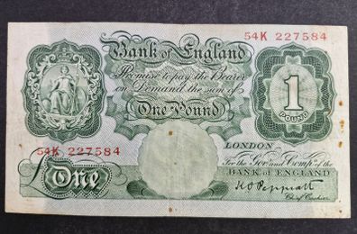 1934 Bank of England One pound 1, Peppiatt Prefix "54K" banknote