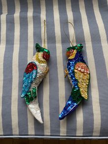 Rare hand sewn sequin bird Christmas decorations