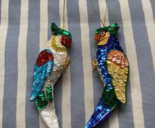 Rare hand sewn sequin bird Christmas decorations