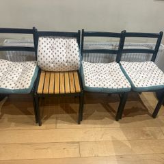 Set of 4 Dark Green Wooden Dining Chairs with Cushions