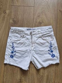 Next Embroidered White Denim Shorts