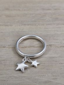 John Rocha Solid Sterling Silver Dangle Star Charm Ring 925 Size M / UK M