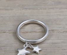 John Rocha Solid Sterling Silver Dangle Star Charm Ring 925 Size M / UK M