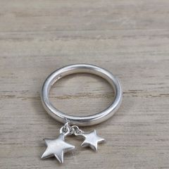 John Rocha Solid Sterling Silver Dangle Star Charm Ring 925 Size M / UK M