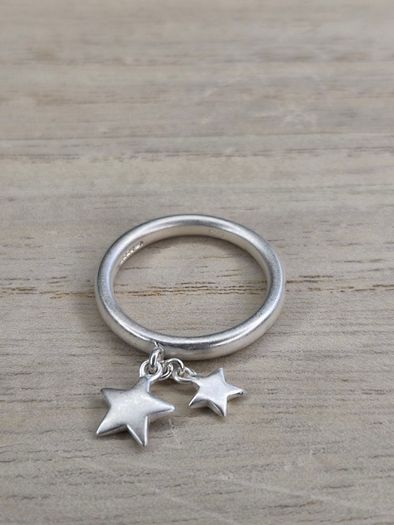 John Rocha Solid Sterling Silver Dangle Star Charm Ring 925 Size M / UK M