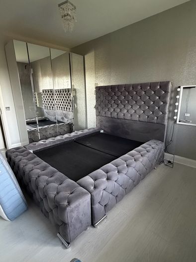 Gorgeous Oversized Grey Chesterfield-style Double Bed Frame For Sale!