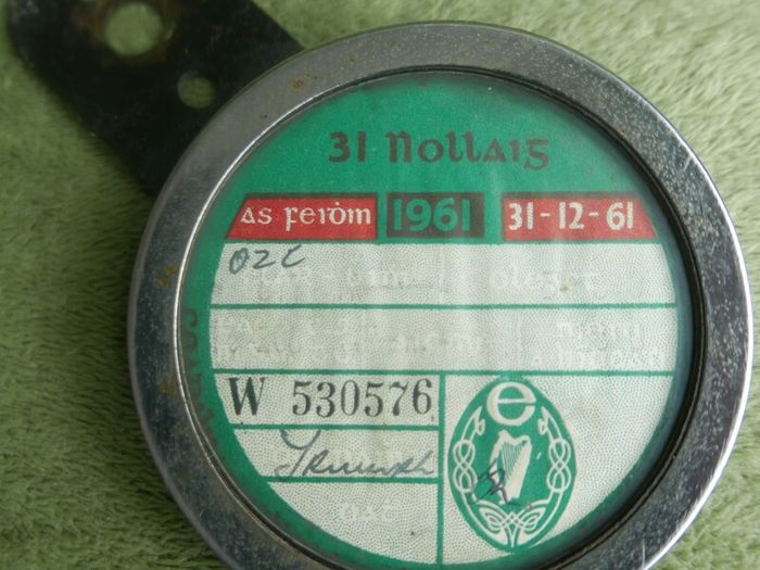 Vintage Irish Cyclemaster Motorcycle December 1961tax Disc & Holder