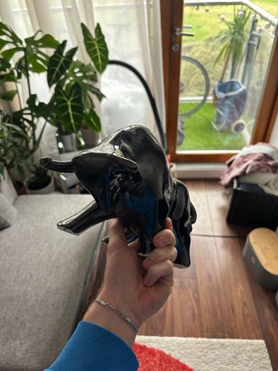 Modern Glossy Black Bull Figurine, Statement Decor Piece
