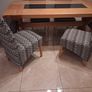 Oak dining table with black glass insert and 6 chairs Image 3