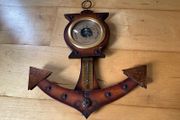 Vintage nautical-themed anchor wall thermometer and barometer set