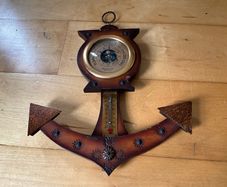 Vintage nautical-themed anchor wall thermometer and barometer set