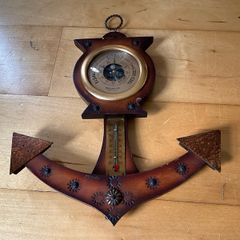Vintage nautical-themed anchor wall thermometer and barometer set
