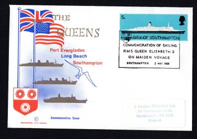 1969 Great Britain Cover Commemorating Sailing of RMS Queen Elizabeth 2 on Maidan Voyage on Illustrated Cover