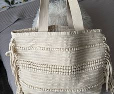 H&M Cream Textured Tote Bag | Boho Fringe Detail | New Without Tags