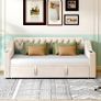 Velvet Sofa Bed 90 x 190 cm with Pull-Out Bed, USB-C Connection, LED Lighting & Storage Space - Modern Day Bed for Living Room, Guest Room & Teenagers Room Beige3 Image 3