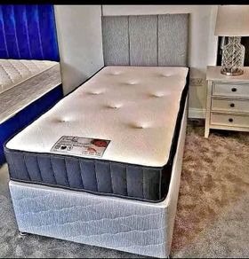 Brand New Stylish single Divan Beds.. Multiple Options Of Headboards. Tufted Memory Foam Mattresses Available. Drawers Storage Available