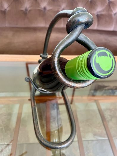 Vintage 20th Century Cast Iron Metal Brutalist Sculpture Bottle Holder Wine Rack