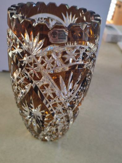 Vintage Germain Overlaid dark Amber Flashed Cut Crystal Glass Vase