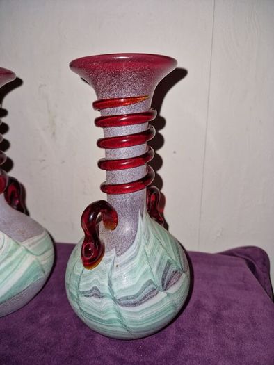 1960's pair Spanish Lafiore Scavo glass vases