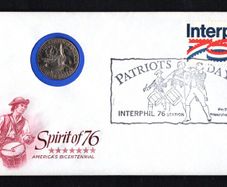 1976 Ireland Interphil Commemorative stamp with quarter Dollar Philatelic Numismatic Cover (PNC) with Patriots Day Interphil 76 cancel