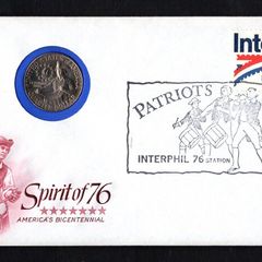 1976 Ireland Interphil Commemorative stamp with quarter Dollar Philatelic Numismatic Cover (PNC) with Patriots Day Interphil 76 cancel