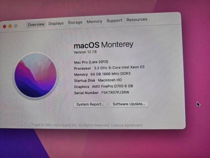 Apple Mac Pro 6.1 Xeon E5 2667 8Core 64GB RAM D700 X2