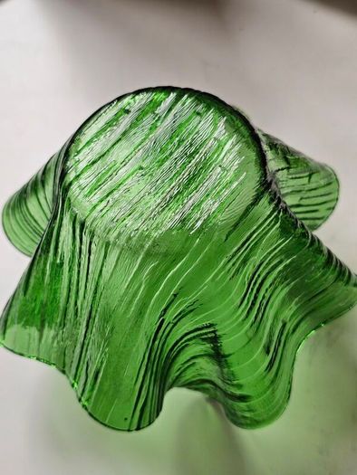 Vintage Green Glass Handkerchief Vase