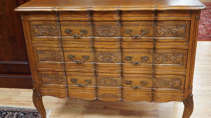 Vintage French Carved Oak Chest of Drawers