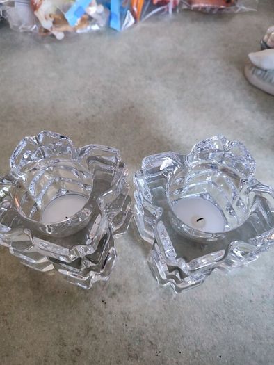 Set Of 2 Crystal Nightlight Or Candle Holder No Stamp.