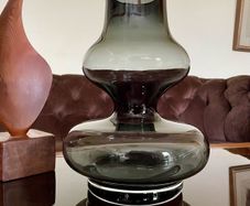 Large Rosenthal Studio Glass Vase Smoky Grey Bubble Hour Glass Shape Holmegaard Style