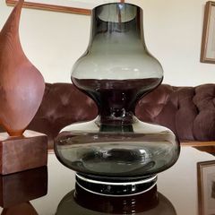 Large Rosenthal Studio Glass Vase Smoky Grey Bubble Hour Glass Shape Holmegaard Style