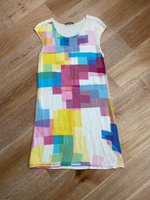 Oasis Colourful 100% Silk Panelled Dress Size Medium