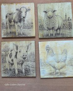 Irish Farmyard Animal Wooden Coaster Set