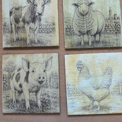Irish Farmyard Animal Wooden Coaster Set