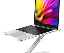 Ergonomic Foldable Computer Stand with Adjustable Height, Ventilated Aluminium Alloy Laptop Riser Desktop Book Stands Compatible with MacBook Air Pro, All 10-16" Laptops (Silver)