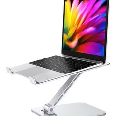 Ergonomic Foldable Computer Stand with Adjustable Height, Ventilated Aluminium Alloy Laptop Riser Desktop Book Stands Compatible with MacBook Air Pro, All 10-16" Laptops (Silver)