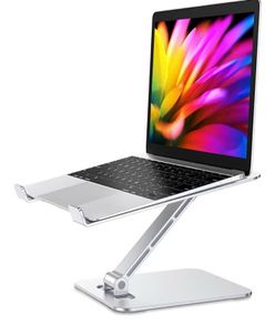 Ergonomic Foldable Computer Stand with Adjustable Height, Ventilated Aluminium Alloy Laptop Riser Desktop Book Stands Compatible with MacBook Air Pro, All 10-16" Laptops (Silver)