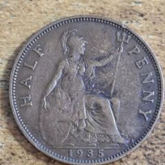 Great Britain UK 1935 Half Penny George V Coin - free standard postage
