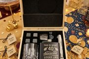 Personalised 40th Birthday Wooden Whiskey Glass and Hip Flask Ultimate Gift set