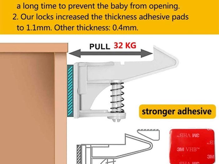12 PCS Child Safety Cupboard Locks, Invisible & Unlocked Design No Drilling Needed, Adhesive Easy Install, Baby Proof Safety Cabinet Locks Inside for Children Drawer Kitchen Closet Latches