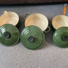 Le Creuset Cast Iron Moss Green Saucepan And Pot Set