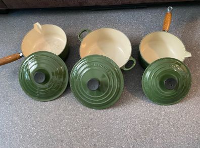 Le Creuset Cast Iron Moss Green Saucepan And Pot Set