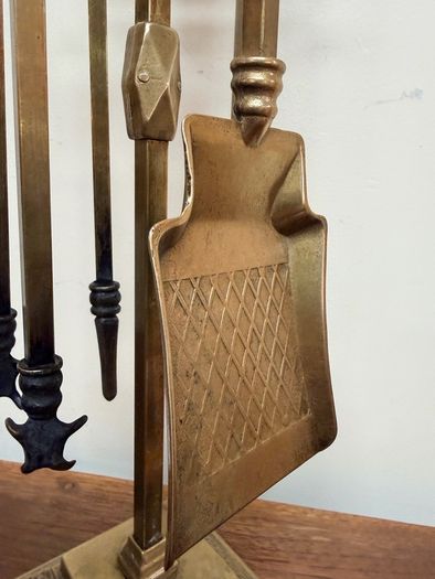 Early 20th Century Brass Fire Irons Set on Stand