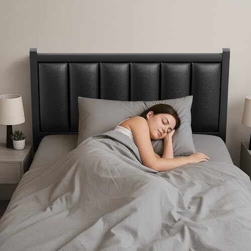 Single Bed Frame with Upholstered Headboard, 3ft Metal Beds with Sturdy Steel Slats Support Platform, Black Single Bed with Storage, Noise Free, Easy Assembly