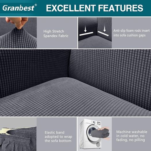 High Stretch Sofa Covers Universal Super Soft Loveseat Couch Jacquard Covers for Dogs Non Slip Furniture Protector Machine Washable (2 Seater, Gray)