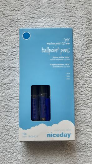 Niceday Ballpoint Blue Pens Medium 0.5mm Grip Pack of 12 Home Office School College