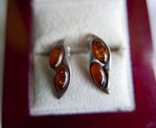 Vintage Sterling Silver 925 Baltic Amber 2 Stone Studs Earrings 2,12g