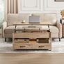 Coffee Table Height Adjustable Gas Cylinder 2 Drawers Camel Brown Image 2